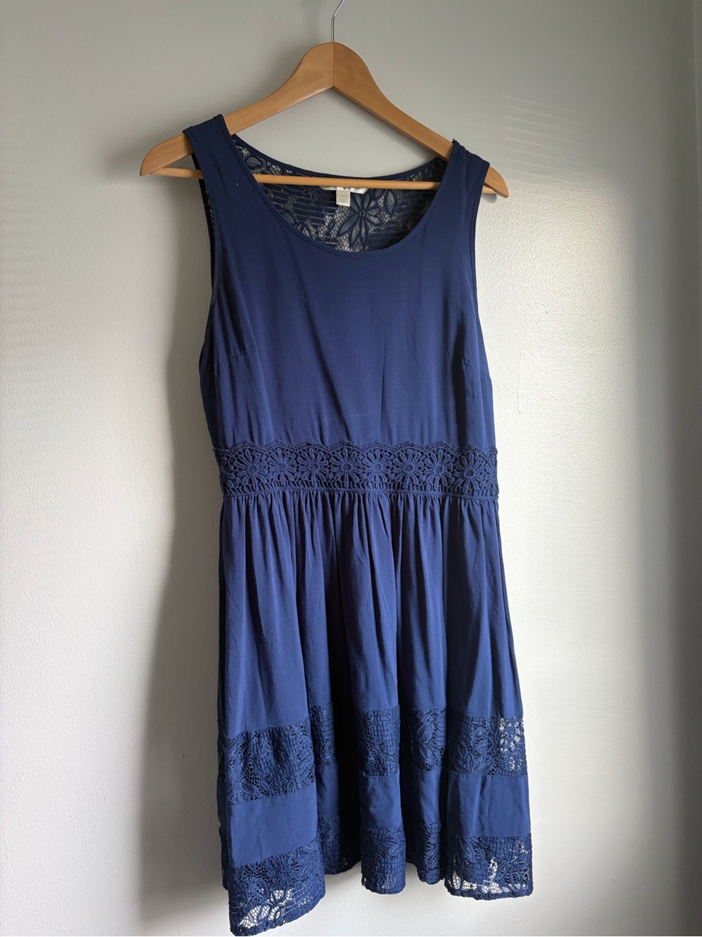 LC Lauren Conrad Navy Sleeveless Lace-Trim A-Line Dress